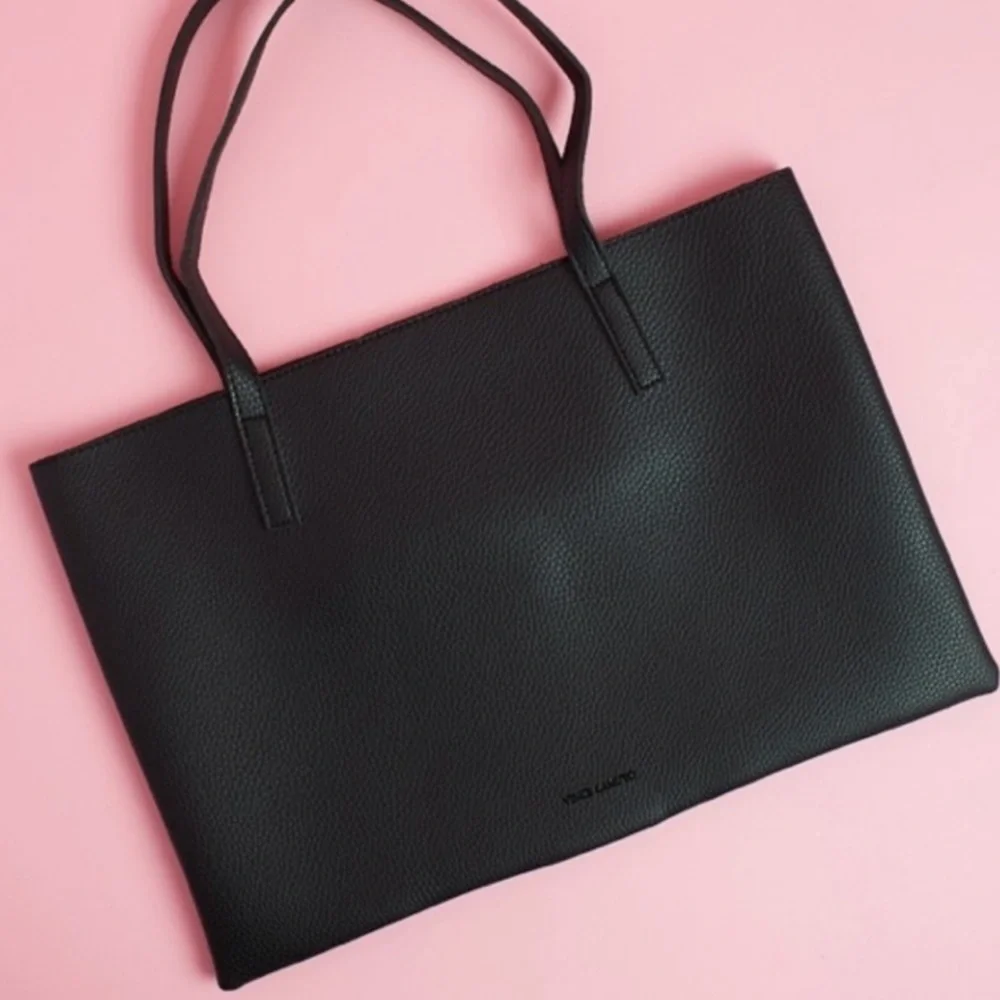 Vince Camuto Black Pebbled Faux Leather Tote Bag